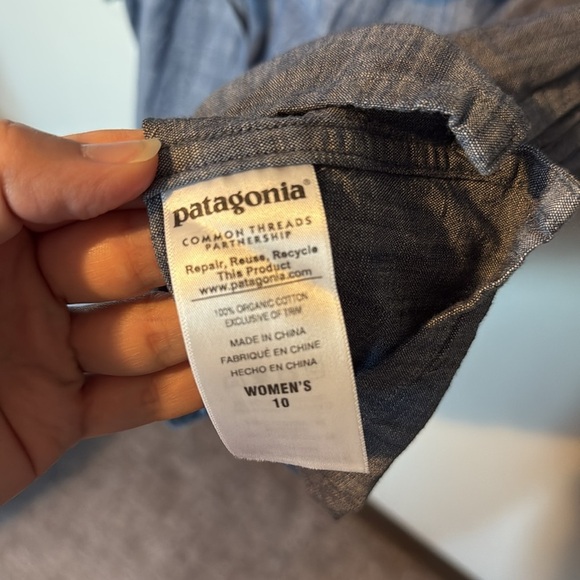 Patagonia W's Settler's Dress Chambary Blue Women’s Size 10 GUC Organic Cotton - Picture 10 of 11
